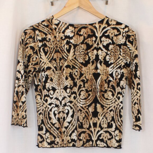 Meredith Matthews Petite Three-Quarters Length Sleeve Black and Gold Top - Picture 6 of 7